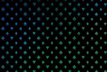 Dark blue, green vector cover with symbols of gamble.