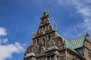 Architectural details of Medieval Rosenborg Castle. Rosenborg Castle built by one of the most famous Scandinavian kings Christian IV, in the early 17th century. Copenhagen, Zealand, Denmark.