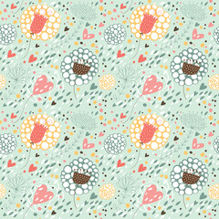 Seamless pattern with flowers on a blue background.