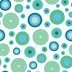 Fototapeta premium Abstract geometric circle seamless pattern. Green and blue circles on white background.