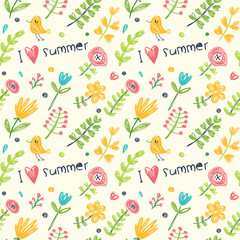 I love summer. Seamless background with summer plants.
