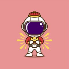 cute cartoon astronaut in chinese new year. vector illustration for mascot logo, or sticker