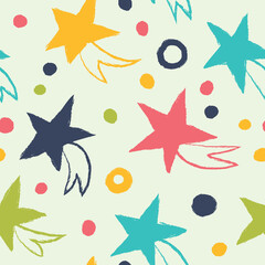Fototapeta premium Seamless background with stars. Drawn with a dry brush and ink.
