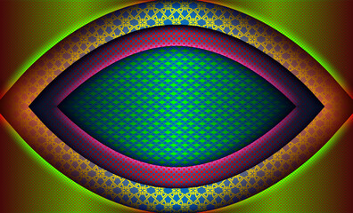 shiny multicolors papercut on dark green metal surface overlap layer