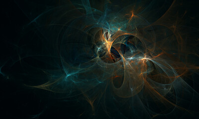 Far fictional galaxies, space holes and portals, glowing starry clusters and nebulas in deep dark cosmic abyss. Abstract artistic 3d illustration. Great as background, cover print for electronics.