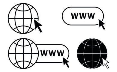 online internet icon website symbol set vector illustration. www site access. web net world globe in computer. click mouse cursor sign. go visit enter webpage. vector isolated on a white background
