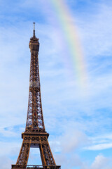  Tour Eiffel and Rainbow . Rain with sun in Paris 