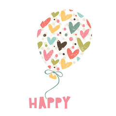 Happy. Cute print with balloon and hearts.