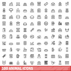 100 animal icons set. Outline illustration of 100 animal icons vector set isolated on white background