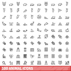 100 animal icons set. Outline illustration of 100 animal icons vector set isolated on white background