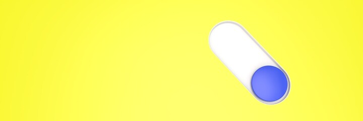 Blue sliding button on an orange background. 3d rendering