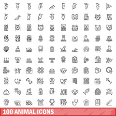 Fototapeta na wymiar 100 animal icons set. Outline illustration of 100 animal icons vector set isolated on white background