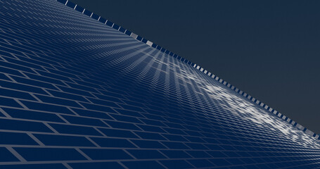 Render with a blue surface made of flat digital bricks