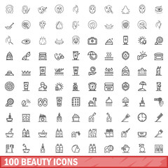 100 beauty icons set. Outline illustration of 100 beauty icons vector set isolated on white background