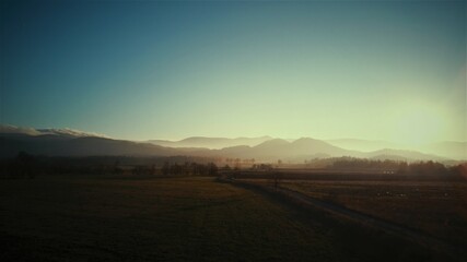 Fototapeta na wymiar Lolobrigida - The Giant Mountains, Krkonoše or Karkonosze - Sunset drone photo