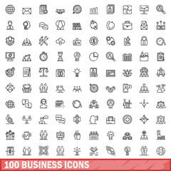 100 business icons set. Outline illustration of 100 business icons vector set isolated on white background