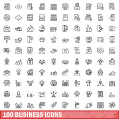 100 business icons set. Outline illustration of 100 business icons vector set isolated on white background