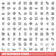 100 business icons set. Outline illustration of 100 business icons vector set isolated on white background