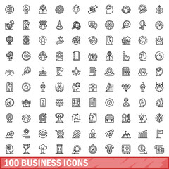 100 business icons set. Outline illustration of 100 business icons vector set isolated on white background