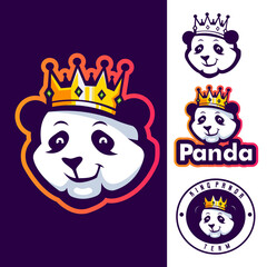 Panda wearing king crown.  Panda cartoon set mascot logo design with modern illustration concept style for badge, emblem and t shirt printing