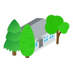 Private house icon isometric vector. One storey residential house and green tree. New building, farmhouse, country cottage