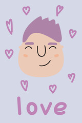 Greeting cards with cute people for Valentines Day. Vector illustration for design greeting cards, wedding invitations, party design.