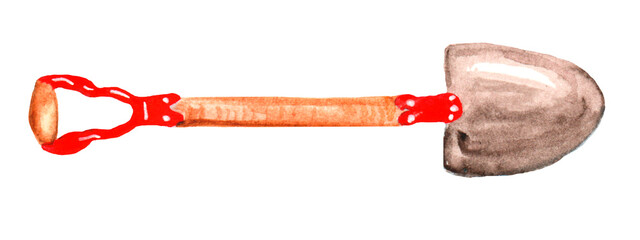 Watercolor illustration decorative shovel for gardening