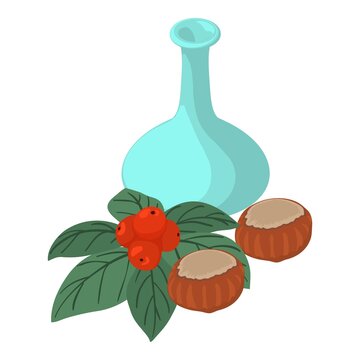 Autumn drink icon isometric vector. Decanter, canadian bunchberry and hazelnut. Seasonal organic product, natural ingredient