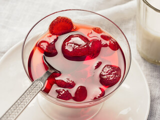 Strawberry jam in a glass bowl