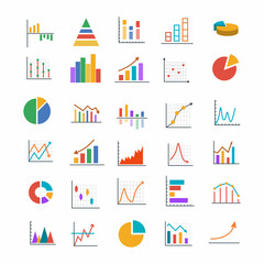 Colorful business graphs and charts icons. Financial chart. infographics icons. Isolated vector icon set