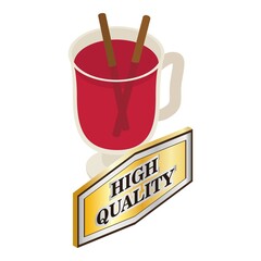 Mulled wine icon isometric vector. Swedish alcoholic drink with cinnamon stick. Scandinavian gleg, hot christmas winter drink, high quality