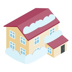 Snowfall icon isometric vector. Snowcovered residential building after blizzard. Aftermath of snowstorm, winter weather, natural phenomenon