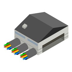 Electric technology icon isometric vector. Large garage, colored electric cabel. Multicolored wire, electrical equipment, modern technology