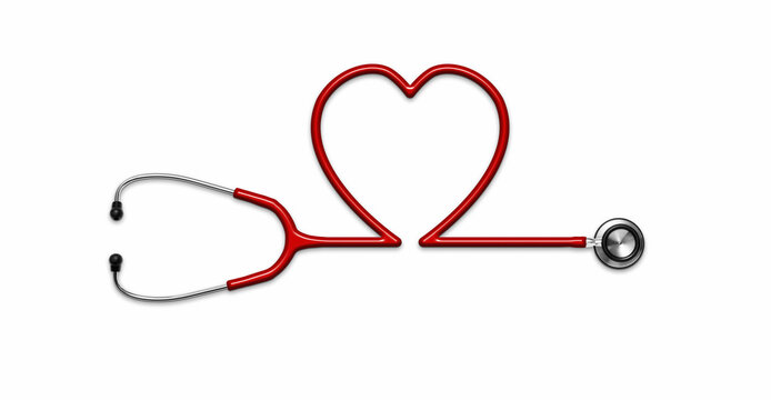 Red stethoscope in shape of heart