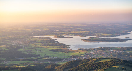 Idyllic sunset at Lake Chiemsee, Chiemgau, Bavaria, Germany, Europe
