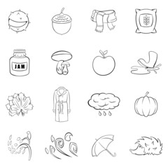 Autumn icons set in outline style isolated on white background