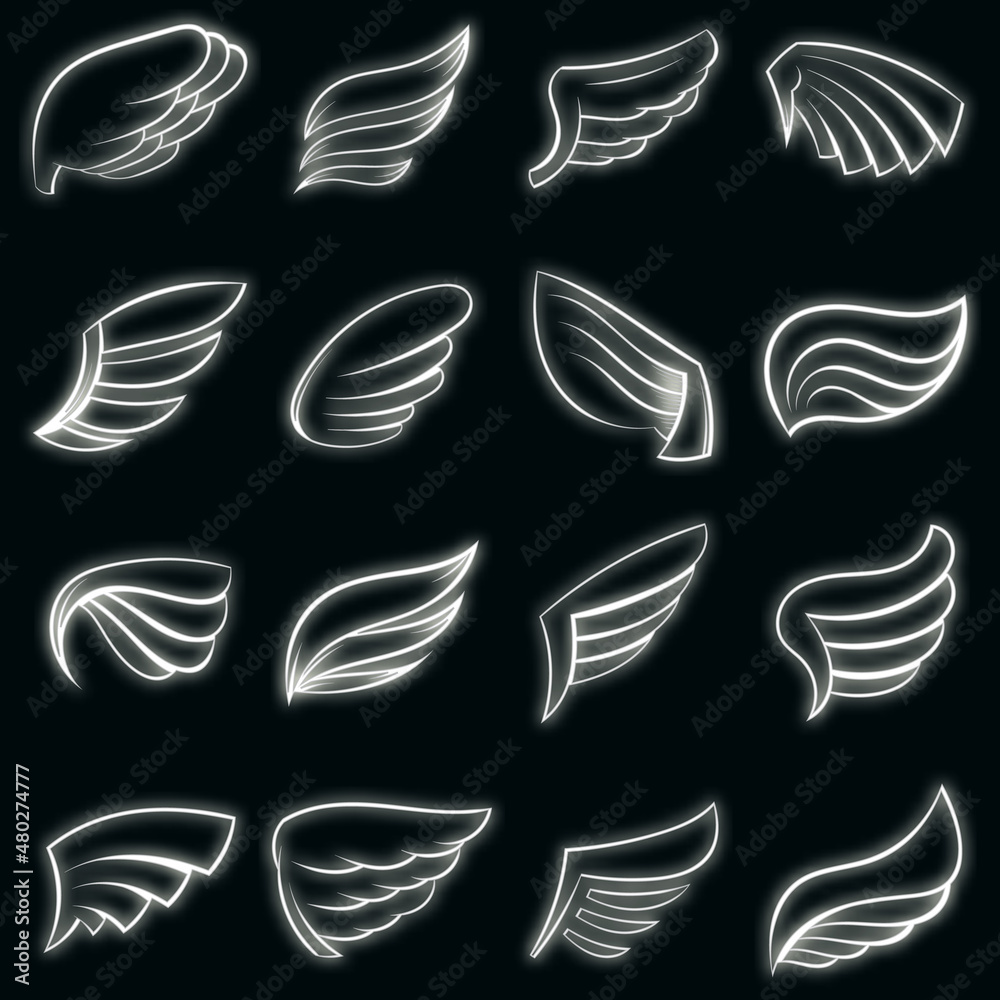 Wall mural Wings set icons in neon style isolated on a black background - Wall murals
