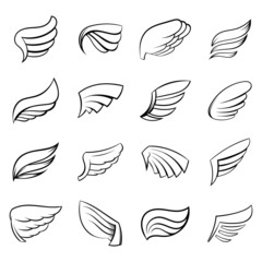 Wings icons set in outline style isolated on white background