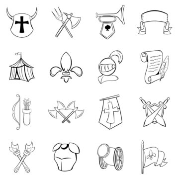 The middle ages icons set isolated on white background
