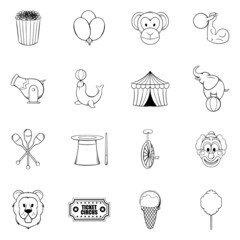Circus Icons set in outline style isolated on white background