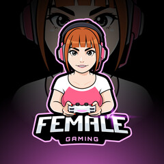 Female gamer character mascot logo, Gamer girl esport logo template © tkzgraphic