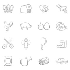 Farm icons set in outline style isolated on white background