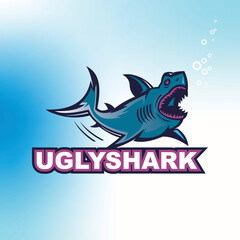 UGLY SHARK logo, big and ugly  blue ocean predator vector illustrations