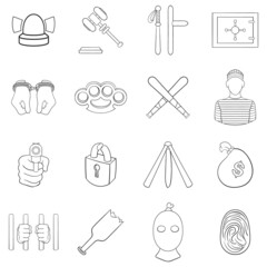 Fototapeta premium Cartoon crime set icons in outline style isolated on white background