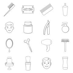 Barbershop set icons in outline style isolated on white background