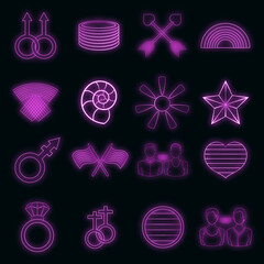 Homosexual icons set in neon style. Rainbow lgbt symbols set collection vector illustration