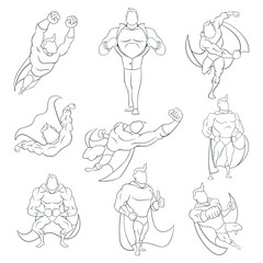 Superhero set icons in outline style isolated on white background