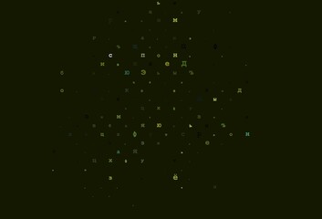 Dark purple vector background with signs of alphabet.