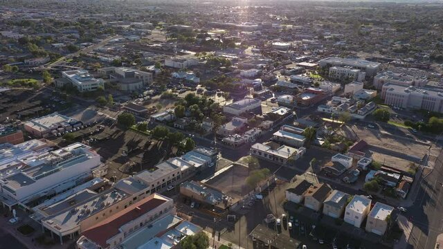 Sunset aerial view of the downtown cityscape of Yuma, Arizona, USA.