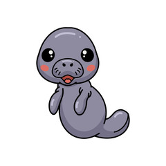 Cute baby manatee cartoon posing